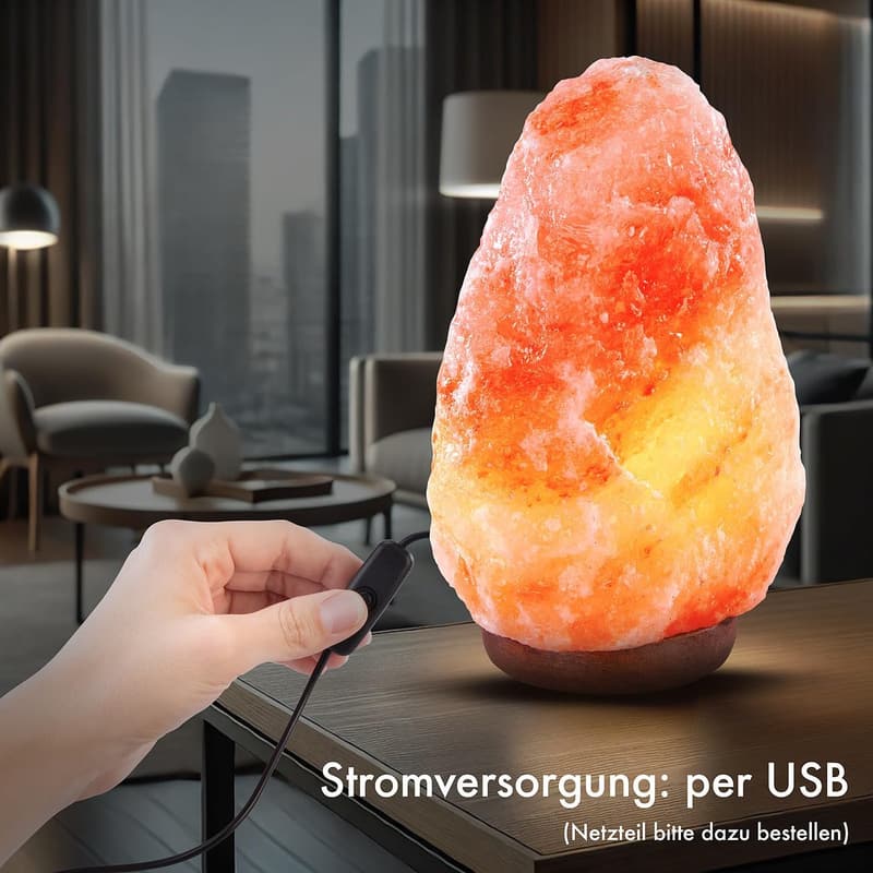 Lunartec LED-Salzkristall-Lampe mit USB-Betrieb für stimmungsvolle Beleuchtung