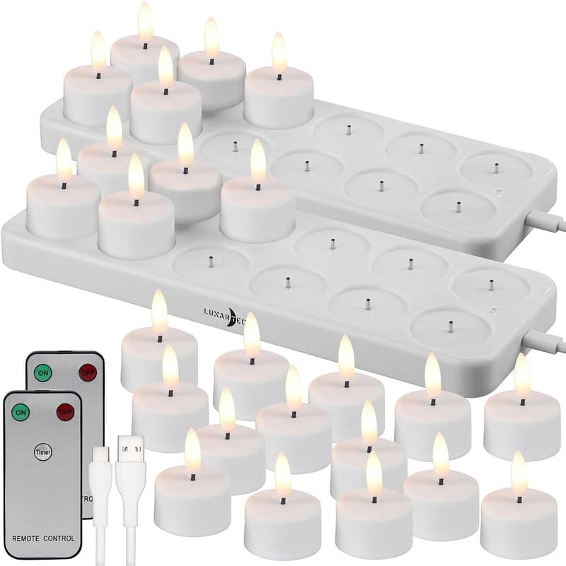 24er-Set LED-Teelichter mit USB-Ladestation und Fernbedienung