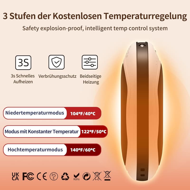 Elektrische Handwärmer 2er Set mit 10000 mAh - Wiederverwendbare USB Powerbank für den Winter