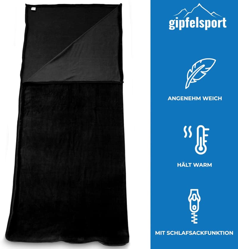 Mikrofaser Fleece Decke mit Schlafsackfunktion, 185 x 150 cm, leicht