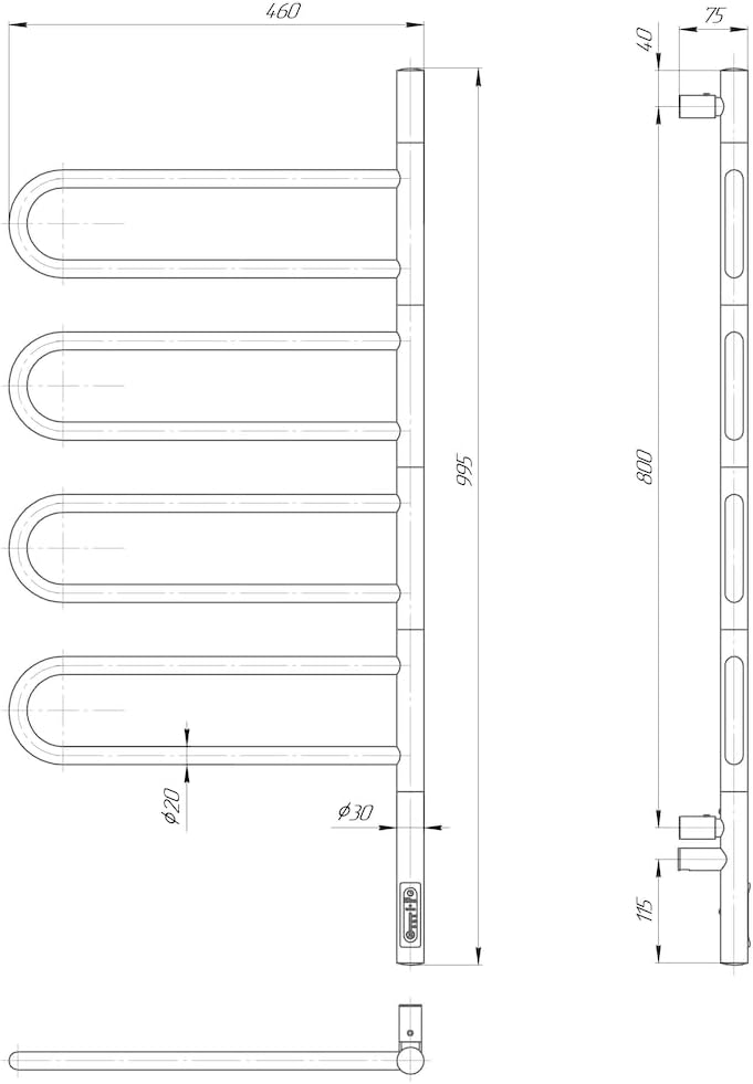 Elna Handtuchheizkörper Edelstahl 304 mit Timer und Thermostat – 103W