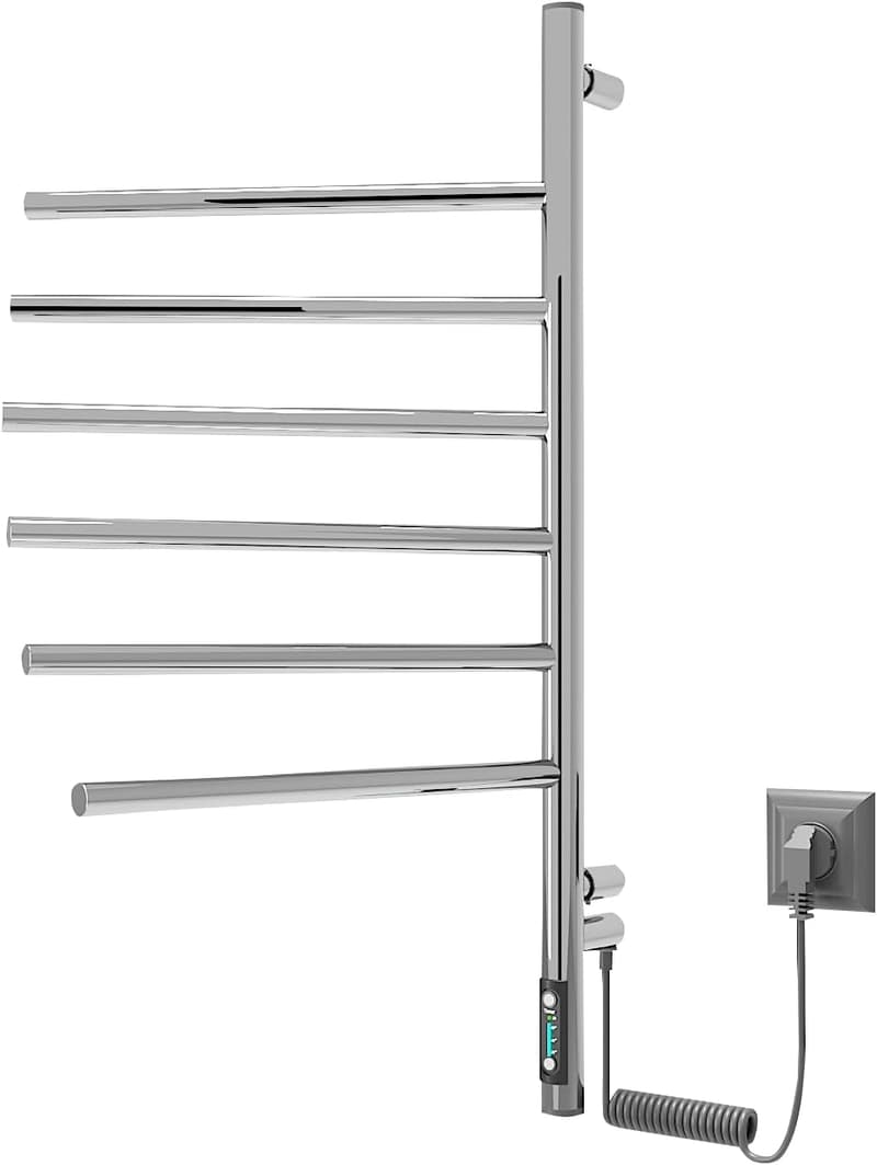 Edelstahl Handtuchheizkörper 76x40 cm mit Thermostat und 6 Schwenkarmen