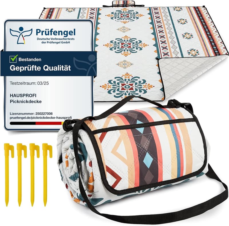 Boho Picknickdecke 200x200cm, wasserdicht & isoliert, für Outdoor-Aktivitäten