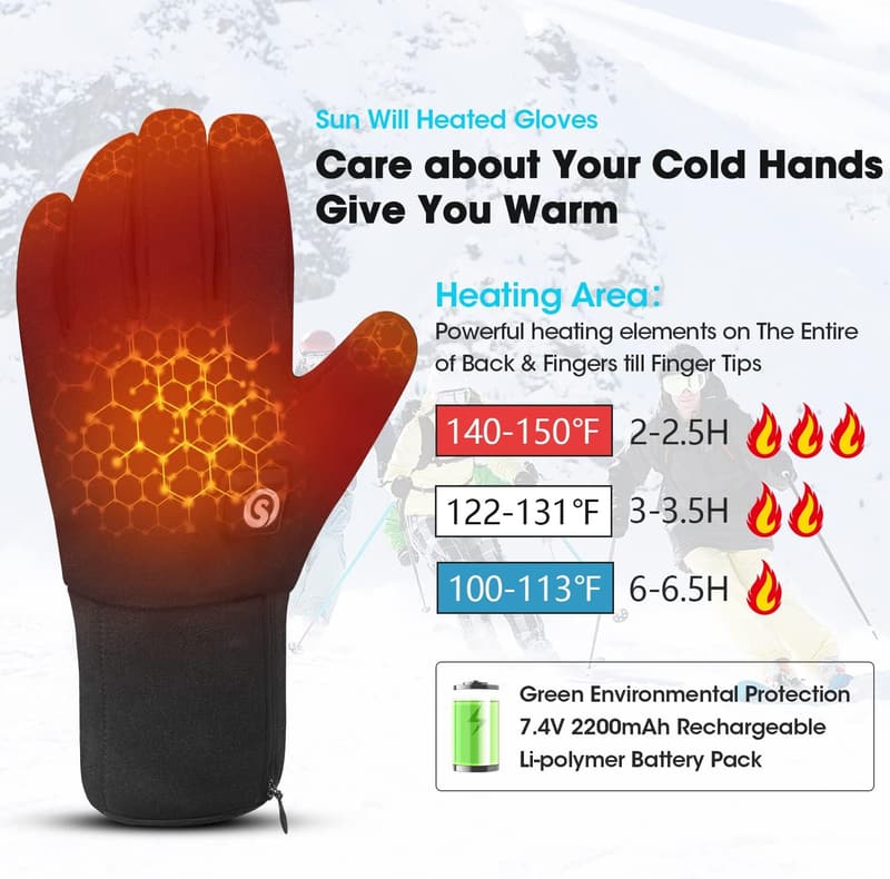 Beheizte Winterhandschuhe mit 7,4 V Akku für Outdoor-Sportler