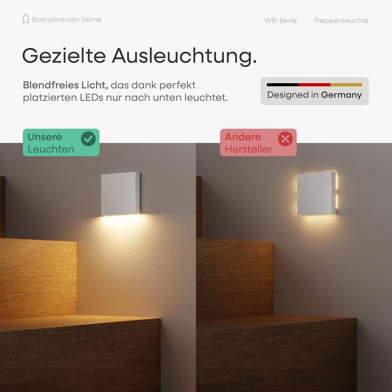 LED Treppenbeleuchtung Set für Innen/Außen – 6er, einstellbare Helligkeit, IP65