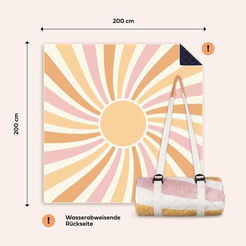 XXL Picknickdecke 200x200 cm - wasserabweisend und waschbar