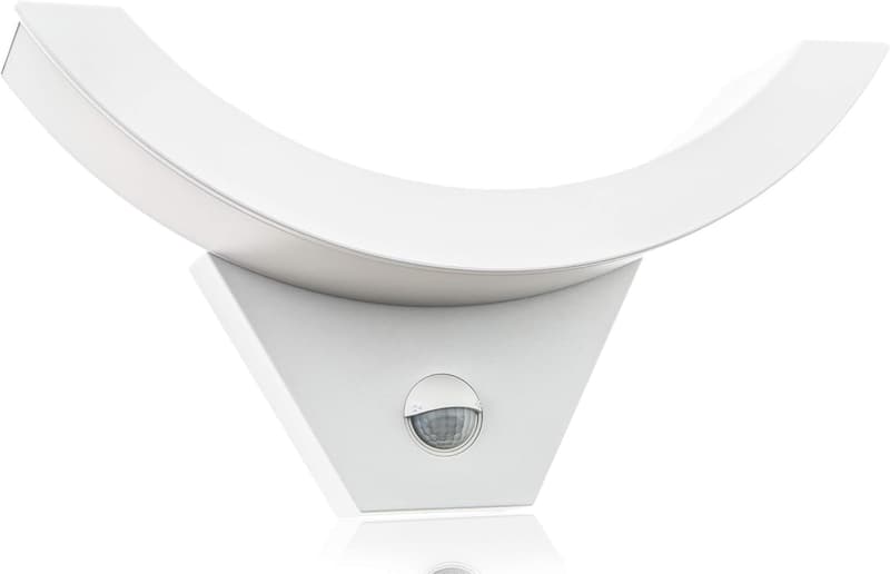 HUBER LED Wandlampe mit Bewegungsmelder, gebogen, 10W, IP54, weiß