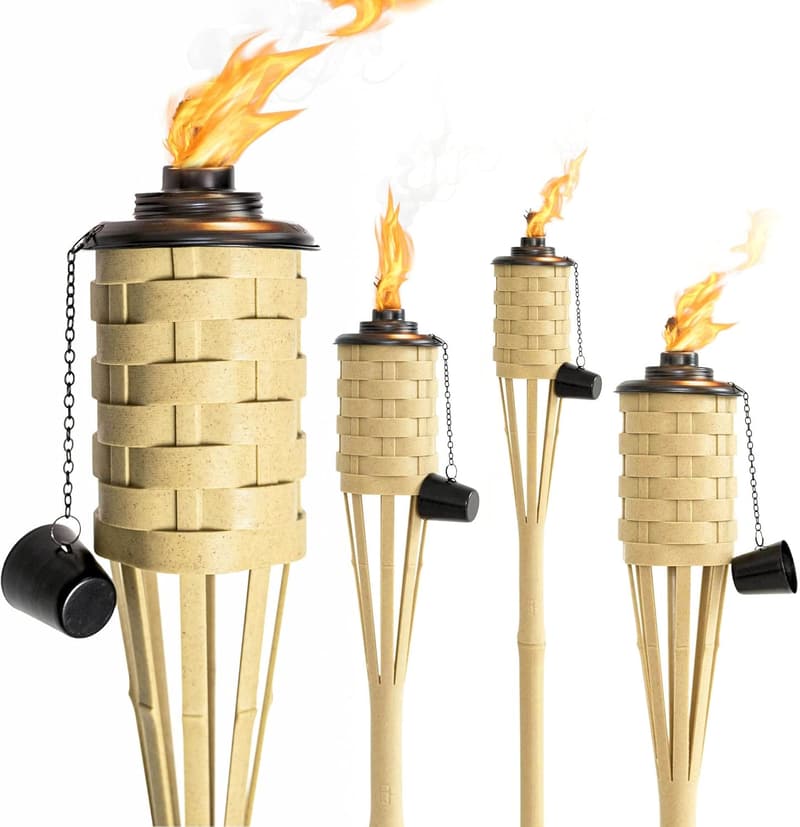 Tiki-Fackeln aus künstlichem Bambus, 4 Stück – für Gartenbeleuchtung und Luau-Party