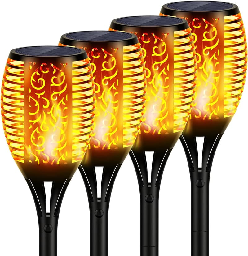 Solar Fackeln mit Flammeneffekt, 96 LEDs, wasserdicht für Garten, Terrasse, Balkon