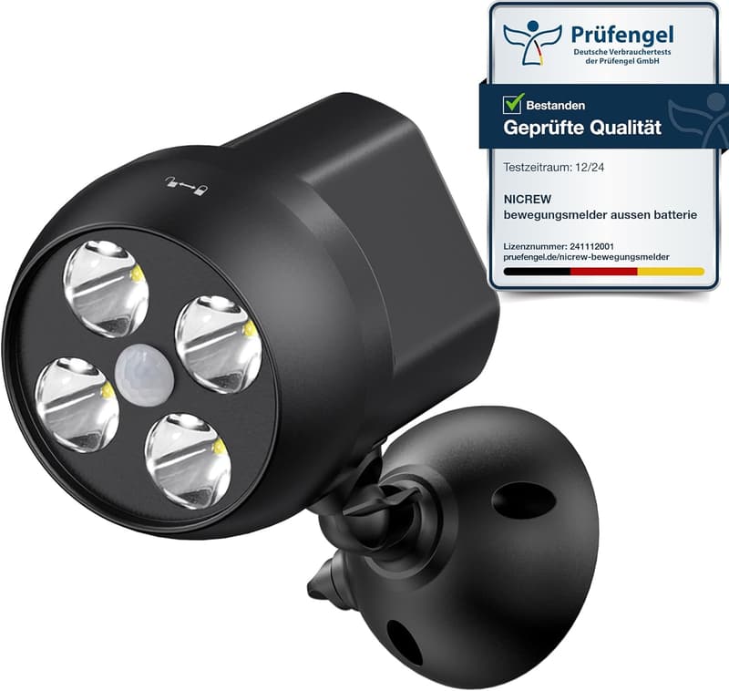 NICREW Wetterfeste Bewegungsmelder-Außenlampe mit 4 LEDs