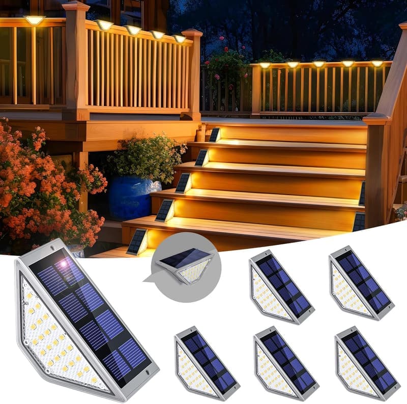 Wasserdichte Solar-Stufenleuchten für Terrassen und Gärten, 6er-Pack