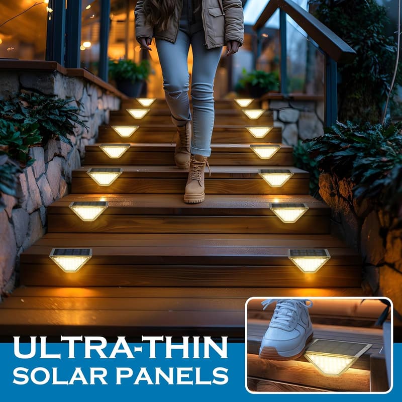 Wasserdichte Solar-Stufenleuchten für Terrassen und Gärten, 6er-Pack