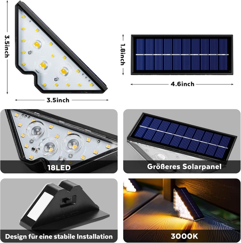 Solarlampen für den Garten – 6er Set, LED Treppenbeleuchtung IP65