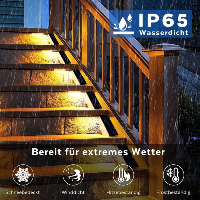 Solarlampen für den Garten – 6er Set, LED Treppenbeleuchtung IP65