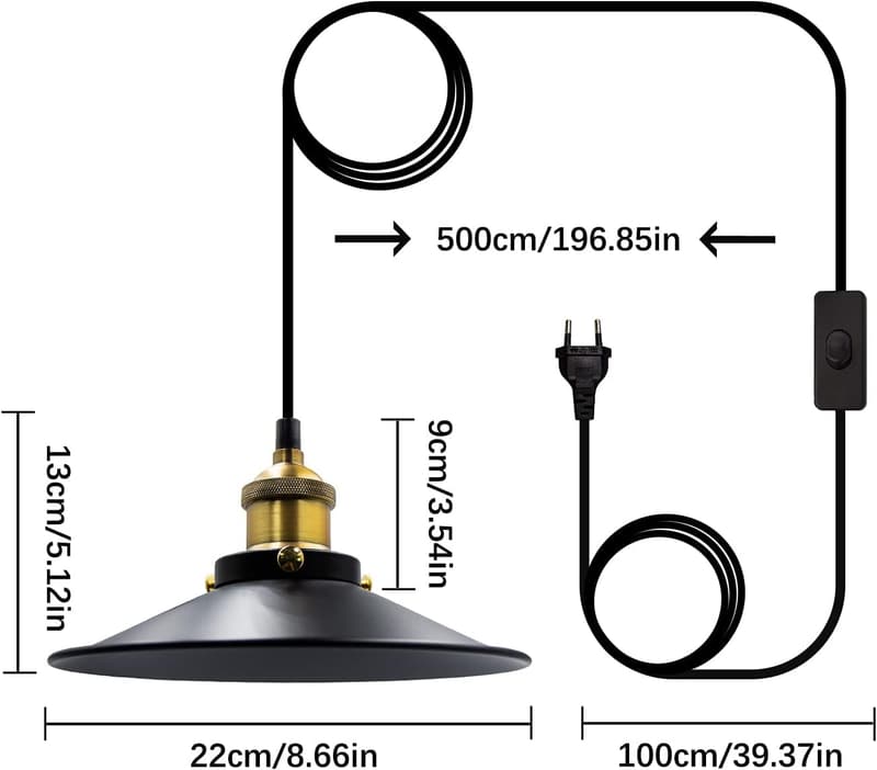 Vintage Hängelampe für Outdoor mit Stecker E26/E27 – 600 cm