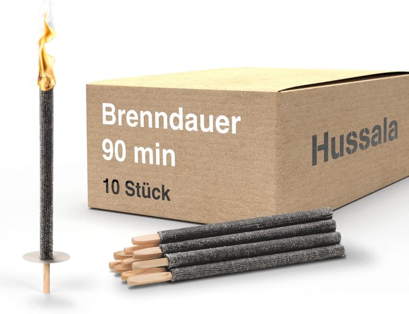 Hussala Diamond-Wachsfackeln mit Holzstab – 10 Stück, 90 Minuten Brenndauer