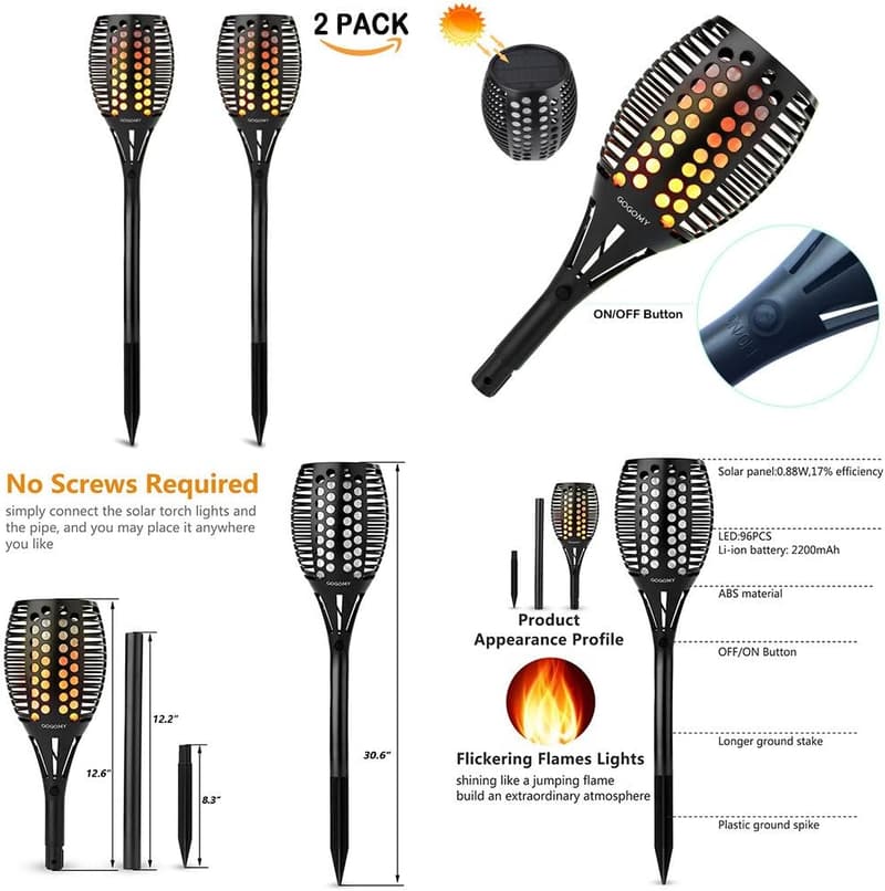 Solar Flammenlichter für Außen - 96 LED, IP65 wasserdicht, 2er Pack