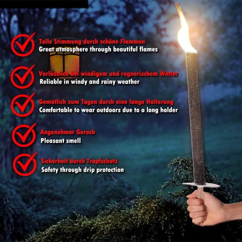 Wachsfackeln für Outdoor-Aktivitäten | 10 Stück, 135 min Brenndauer