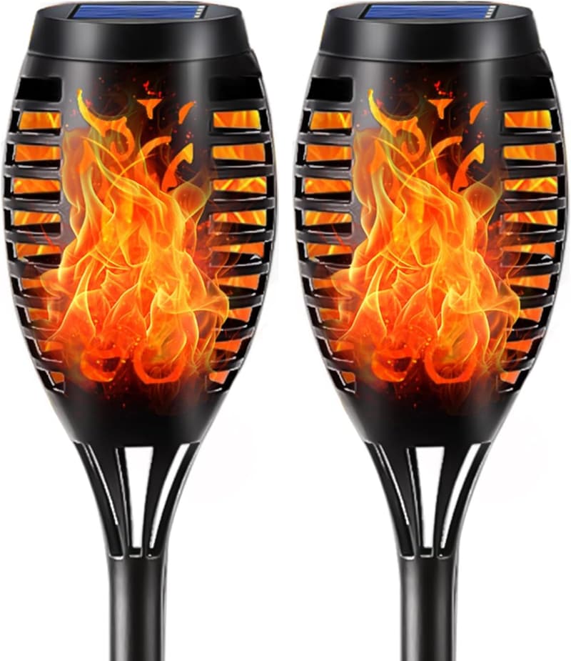 Solarfackeln für den Garten - 2er Set mit realistischer Flamme, IP65 wasserdicht