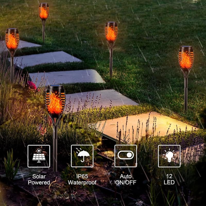 Solarfackeln für den Garten - 2er Set mit realistischer Flamme, IP65 wasserdicht