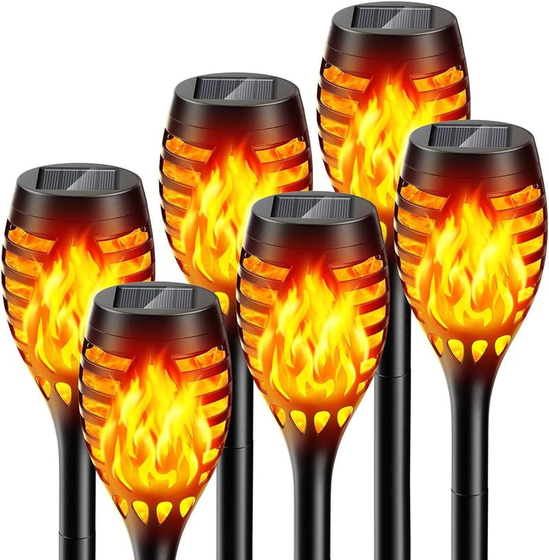 6er Set Solarlampen für den Garten mit Flammeneffekt, IP65 wasserdicht
