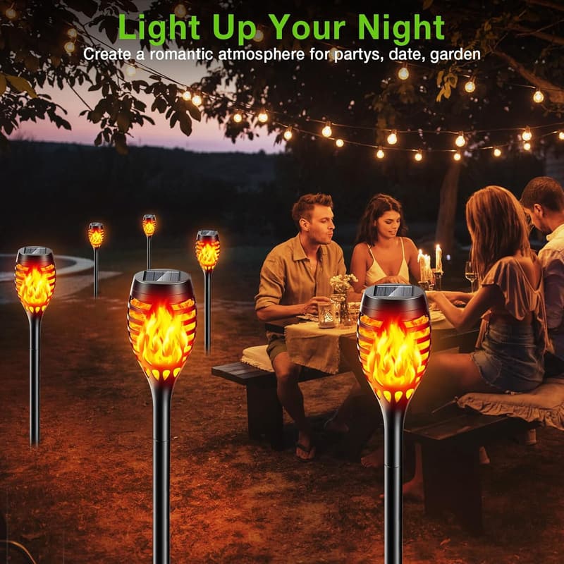 6er Set Solarlampen für den Garten mit Flammeneffekt, IP65 wasserdicht