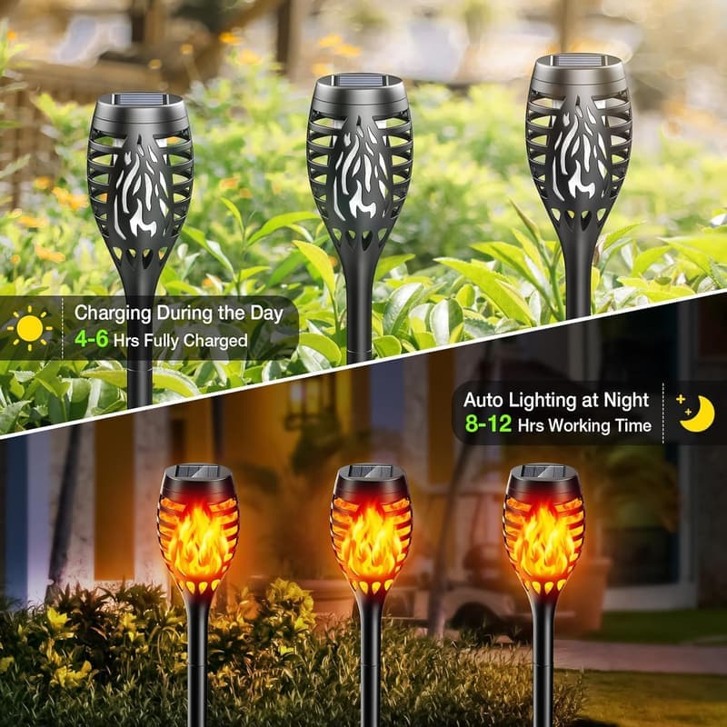 6er Set Solarlampen für den Garten mit Flammeneffekt, IP65 wasserdicht