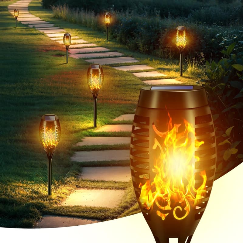4er Set Solar Fackeln für den Garten, IP65 wasserdicht, auto Ein/Aus