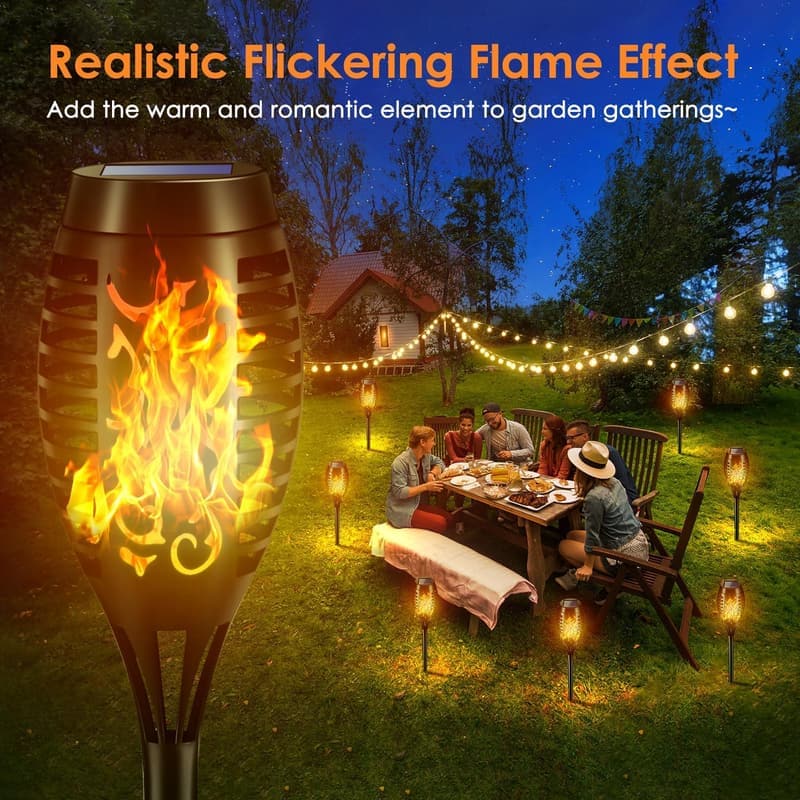 4er Set Solar Fackeln für den Garten, IP65 wasserdicht, auto Ein/Aus
