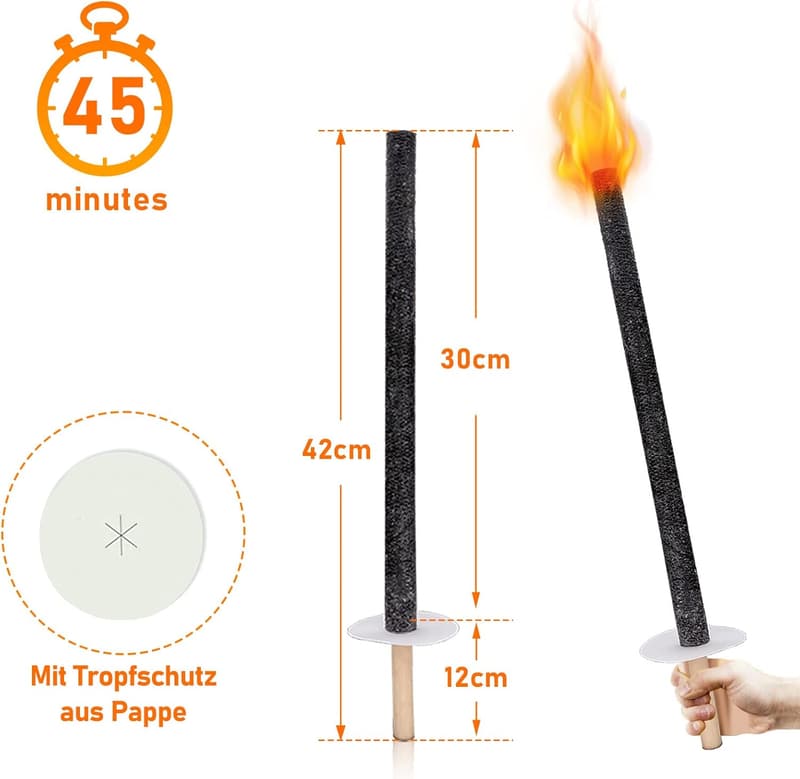 10 Stück 42 cm Outdoor-Wachsfackeln mit 45 Min. Brenndauer