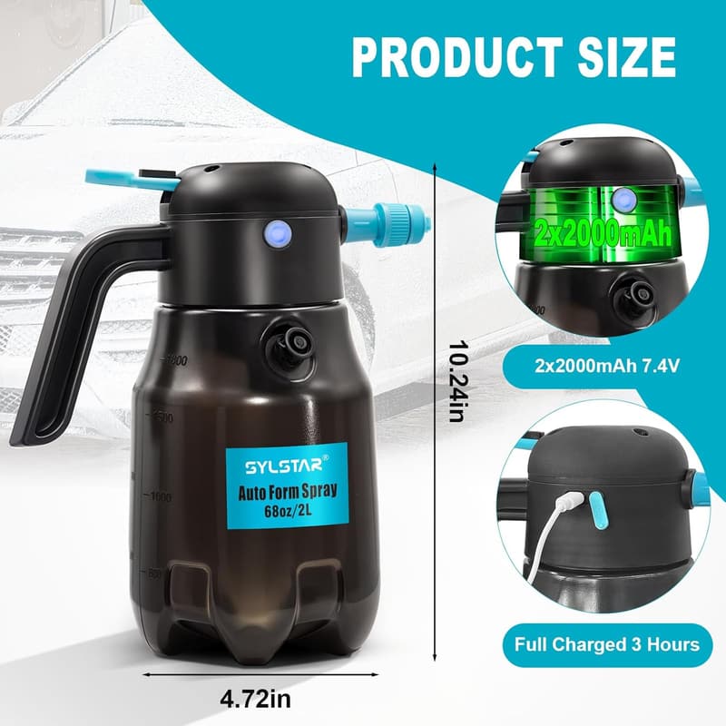 Elektrischer Schaumsprüher 2L für Autowäsche mit Akku und 2 Düsen