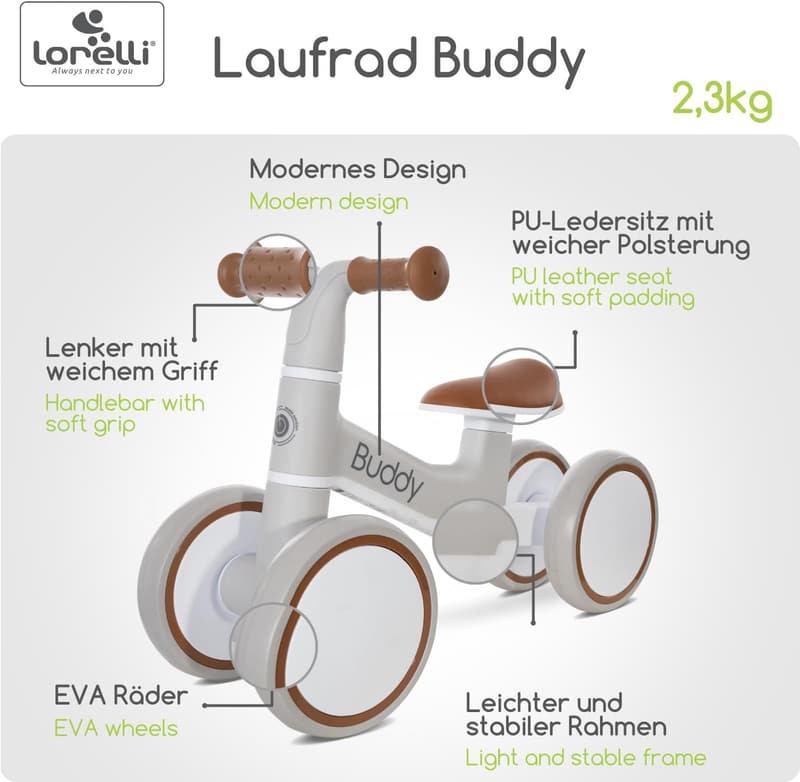 Laufrad Buddy für Kinder ab 1 Jahr – leichtes Balance Bike für Jungen und Mädchen