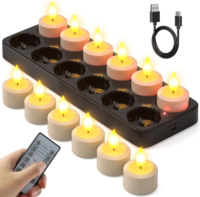 Wiederaufladbare LED Teelichter 12er Set mit Fernbedienung für Dekoration