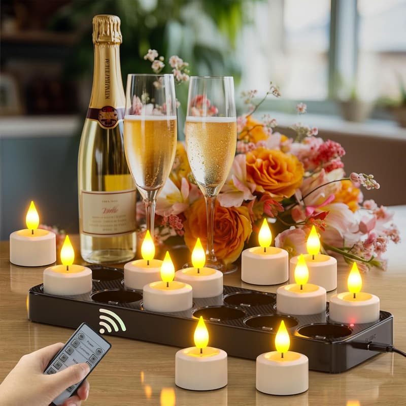 Wiederaufladbare LED Teelichter 12er Set mit Fernbedienung für Dekoration