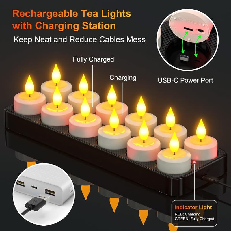 Wiederaufladbare LED Teelichter 12er Set mit Fernbedienung für Dekoration