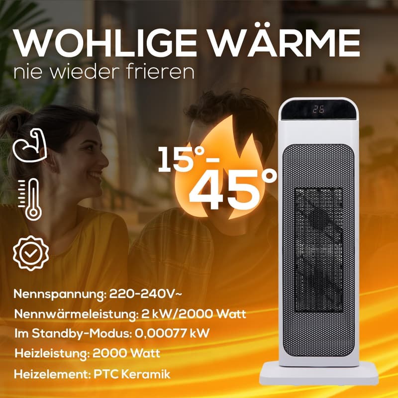 Keramik-Heizlüfter 2000W mit WiFi-Steuerung und Fernbedienung