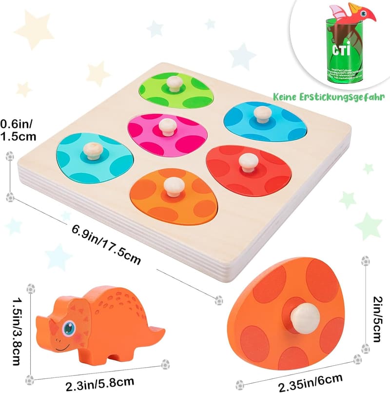 Montessori Holzpuzzle Dino-Eier für Kinder ab 1 Jahr