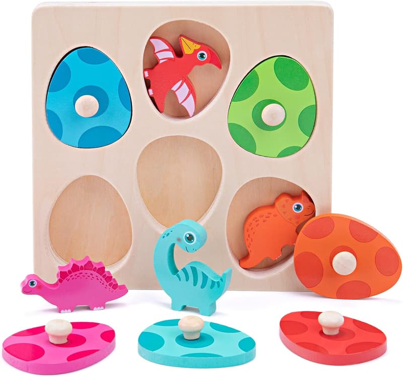 Montessori Holzsteckpuzzle Dinosaurier für Kinder ab 1 Jahr