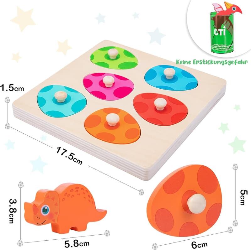 Montessori Holzsteckpuzzle Dinosaurier für Kinder ab 1 Jahr
