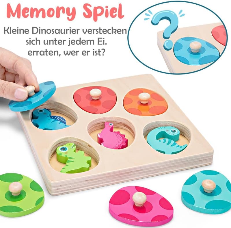 Montessori Holzsteckpuzzle Dinosaurier für Kinder ab 1 Jahr