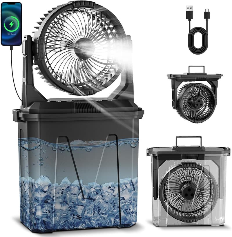 Tragbarer Camping-Ventilator mit 20000mAh Akku und 9L Wasserkühlung