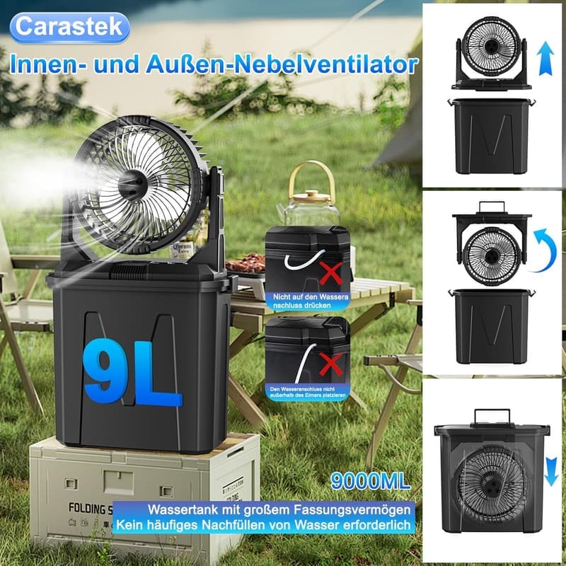 Tragbarer Camping-Ventilator mit 20000mAh Akku und 9L Wasserkühlung