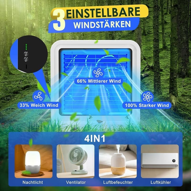 Mobiler Klimaanlagen-Ventilator 3in1 mit Wasserkühlung und 500 ml Tank