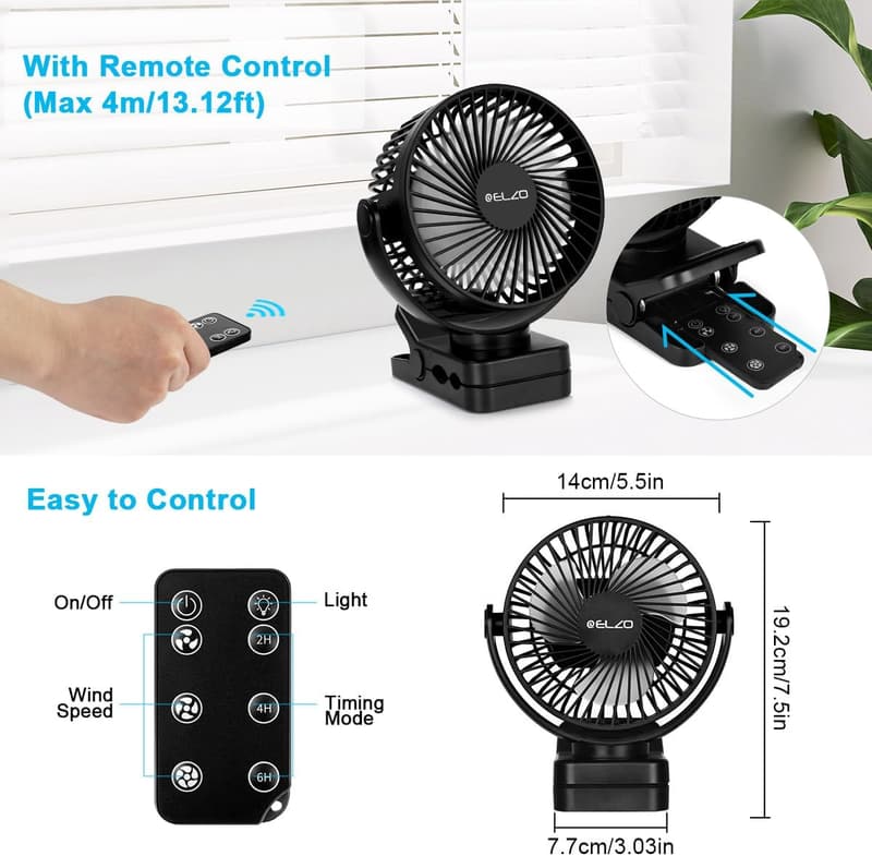 Wiederaufladbarer Camping-Ventilator mit LED und Fernbedienung, 12000mAh