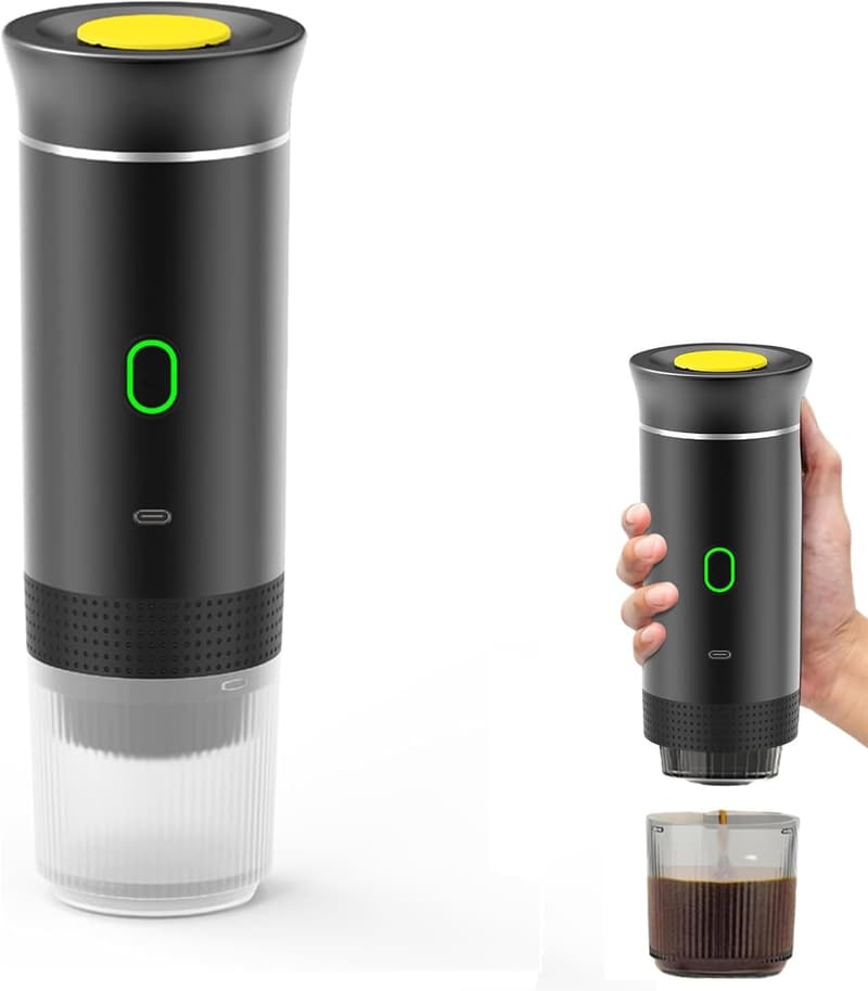 Tragbare Espressomaschine für Reisen, wiederaufladbar, 12 V, mit Tasche