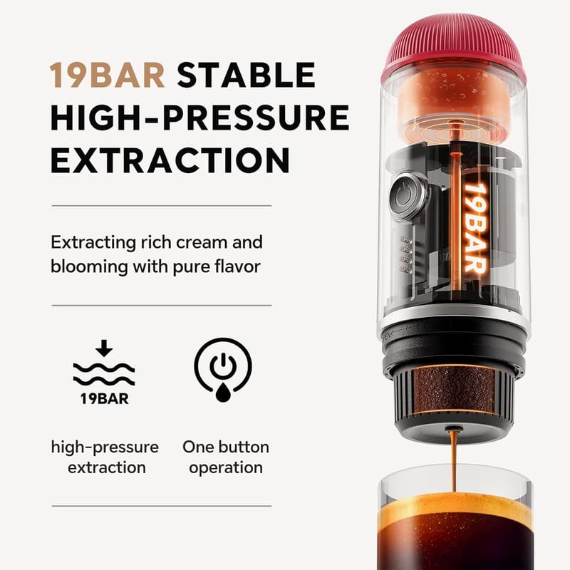 Wiederaufladbare Espressomaschine für Camping und Reisen, rot, 12 V, Ein-Klick-Heizung