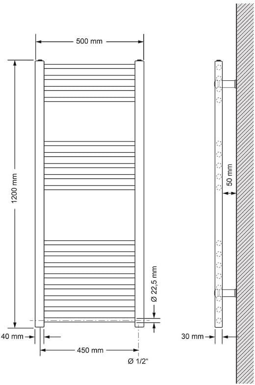 Elektrischer Handtuchheizkörper 500 x 1200 mm, 900W, Weiß