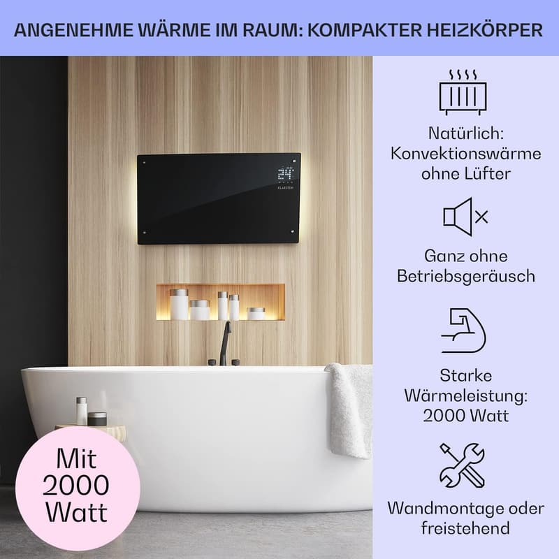 Energiesparende Klarstein Elektroheizung 2000 Watt, mobil oder wandmontierbar