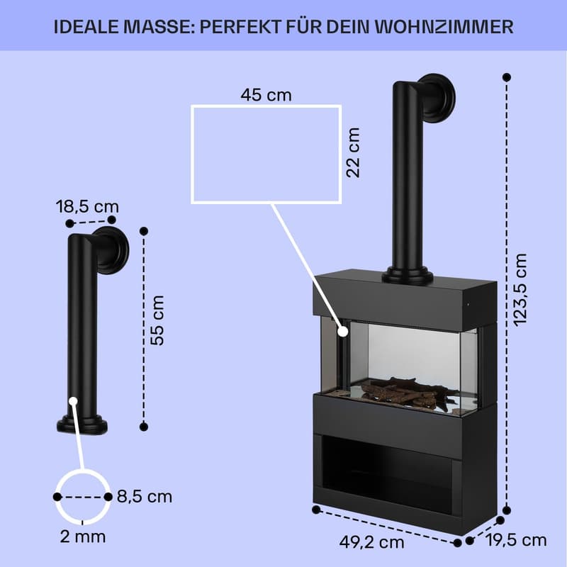 Klarstein Elektrokamin mit LED-Flammen, 1800 W Heizlüfter für Wohnzimmer