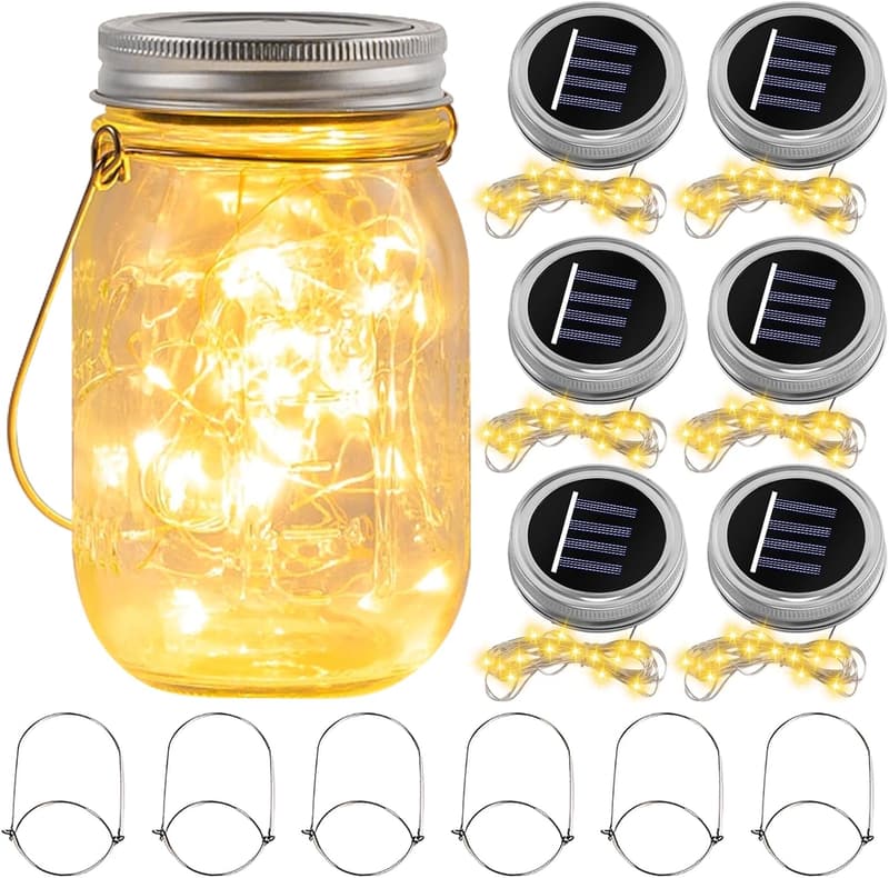 6er Set Solarleuchten für Glas-Mason-Jars, 30 LED, Garten-Dekor